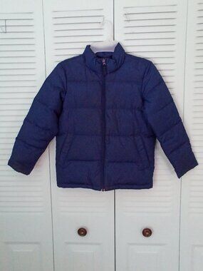 LANDS' END KIDS 8 DOWN PUFFER JACKET NAVY WARM LIGHTWEIGHT POCKETS SNOW SKI COLD